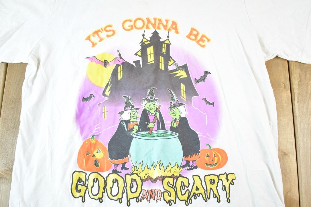 Vintage 90s Halloween Cartoon T-Shirt - Good And Scary - Mens L