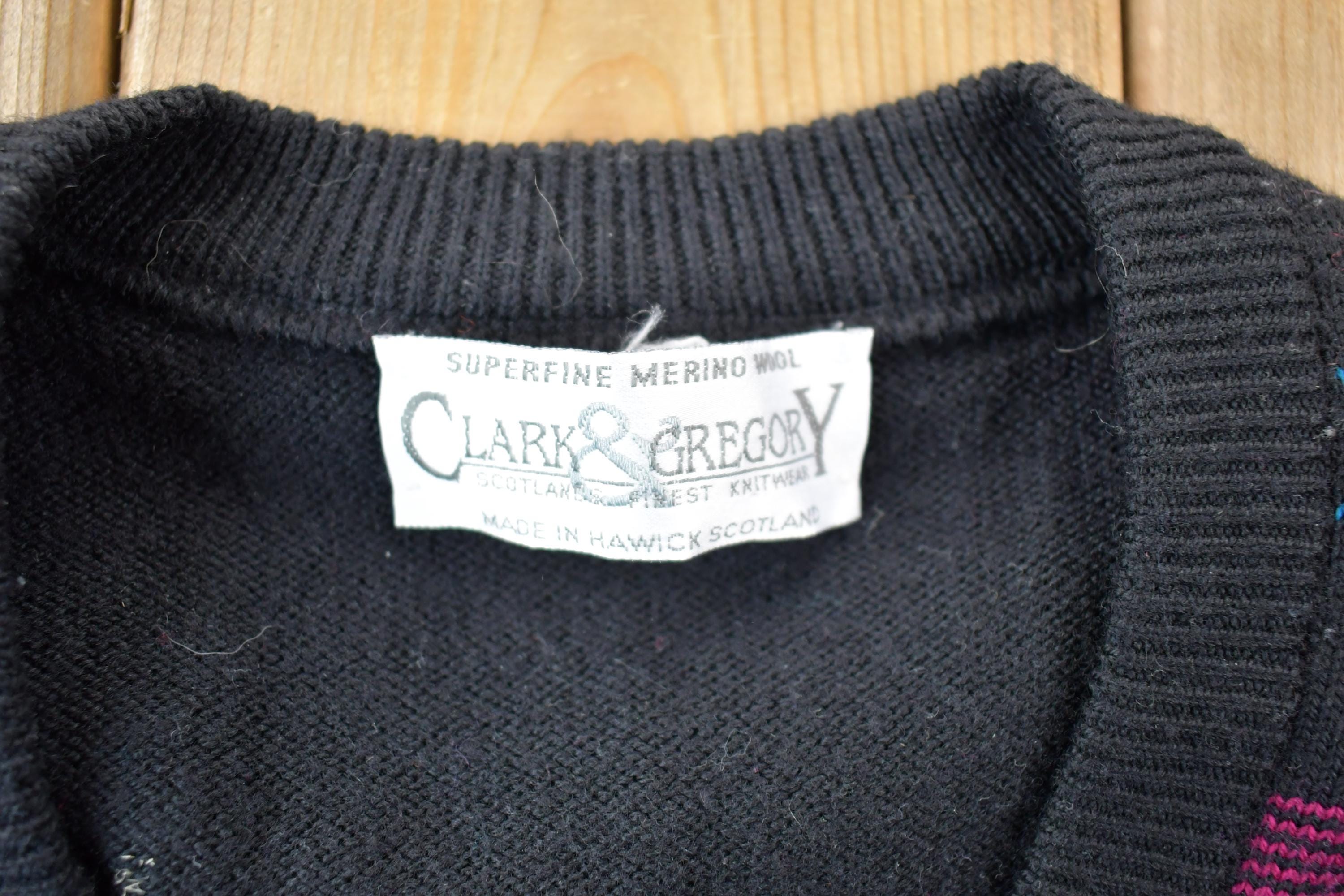 Vintage 1990s Clark And Gregory Red Plaid Knit V Neck Sweater