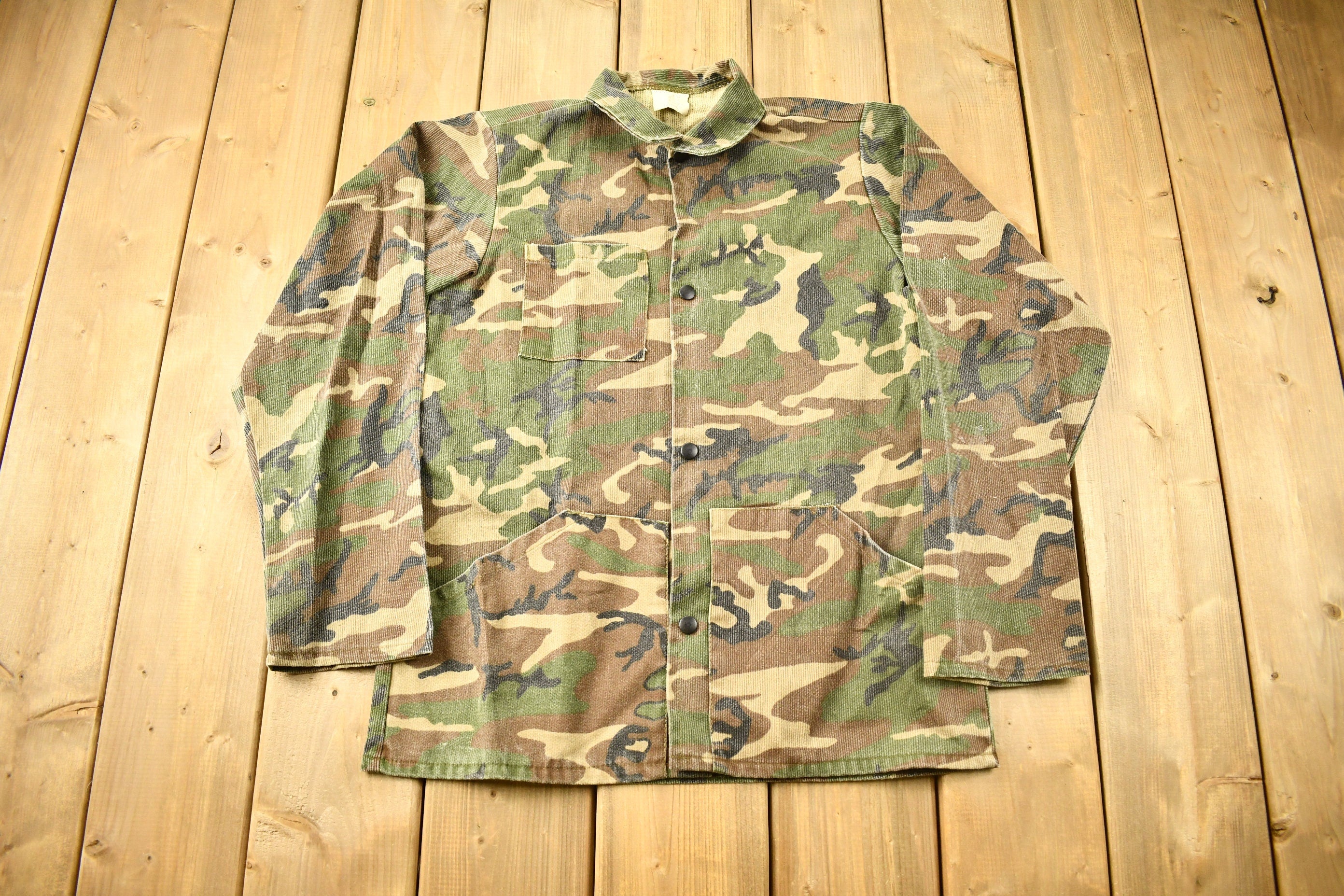 Vintage 1970s Military Camouflaged Button Up Shirt