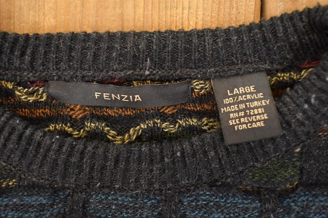 Vintage 1990s Fenzia Abstract Knit Crewneck Sweater Mens L