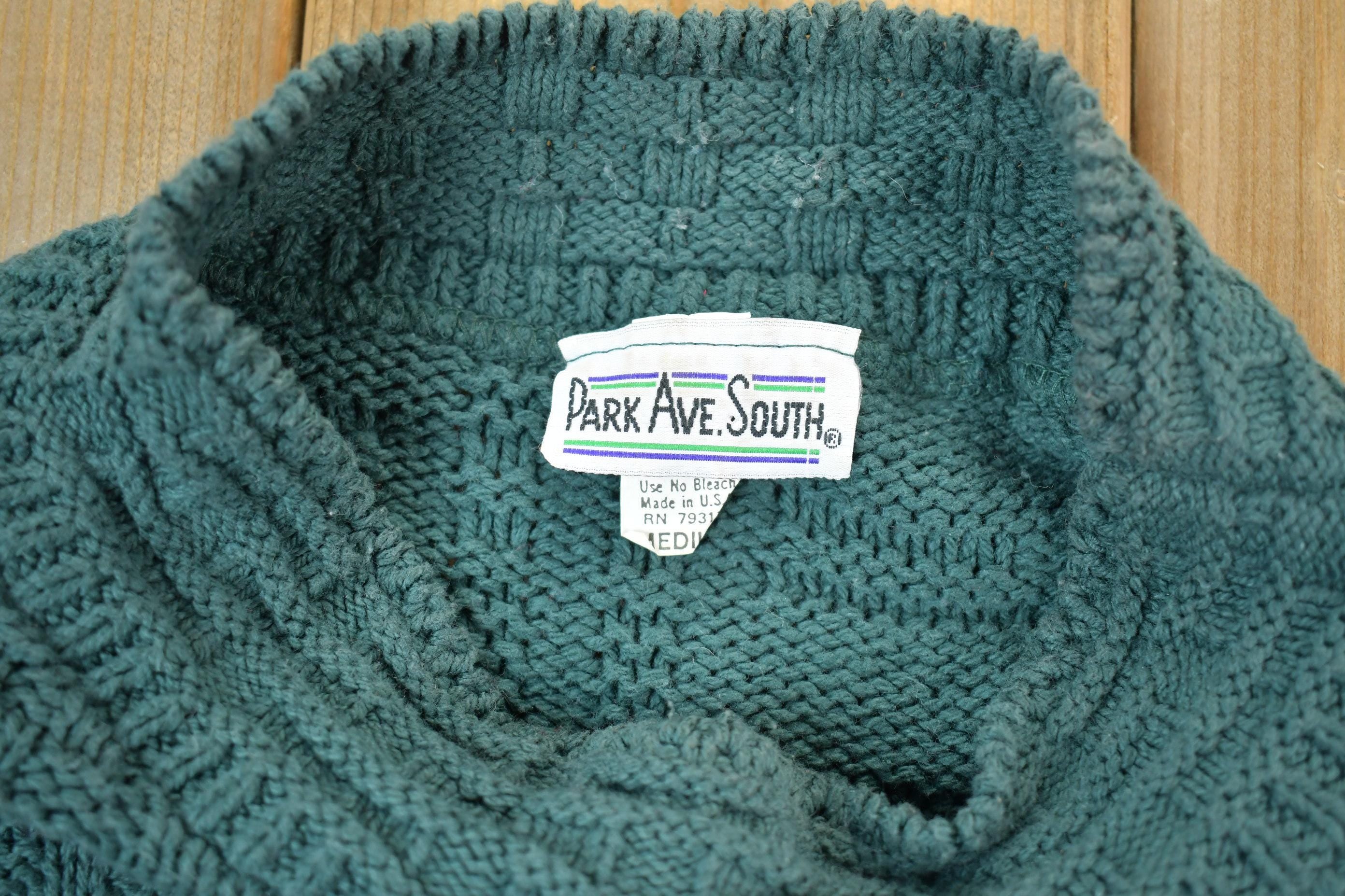 Vintage 1990s / Park Ave South / 3D Colored Green Cable Knit Crewneck Sweater / Vintage 90s Crewneck / Abstract Patterns / Streetwear