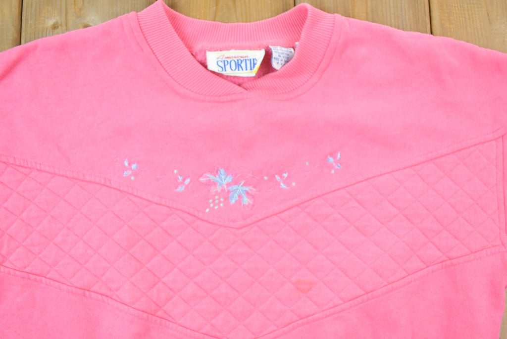Vintage 1990s American Sportif Pink Quilt Design Embroidered Floral Crewneck Sweater