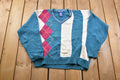 Vintage 1990s Par Four V-Neck Knitted Sweater / Vintage 90s V-Neck / Pattern Sweater / Outdoor / Hand Knit / Pullover Sweatshirt