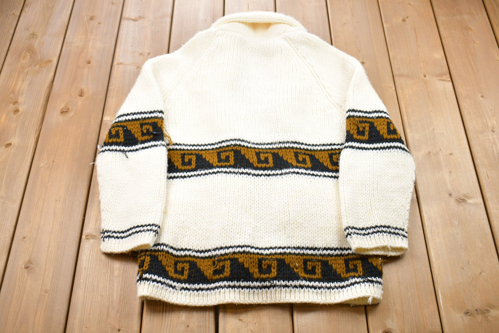 Vintage 1980s Knitted Abstract Print Cardigan Sweater