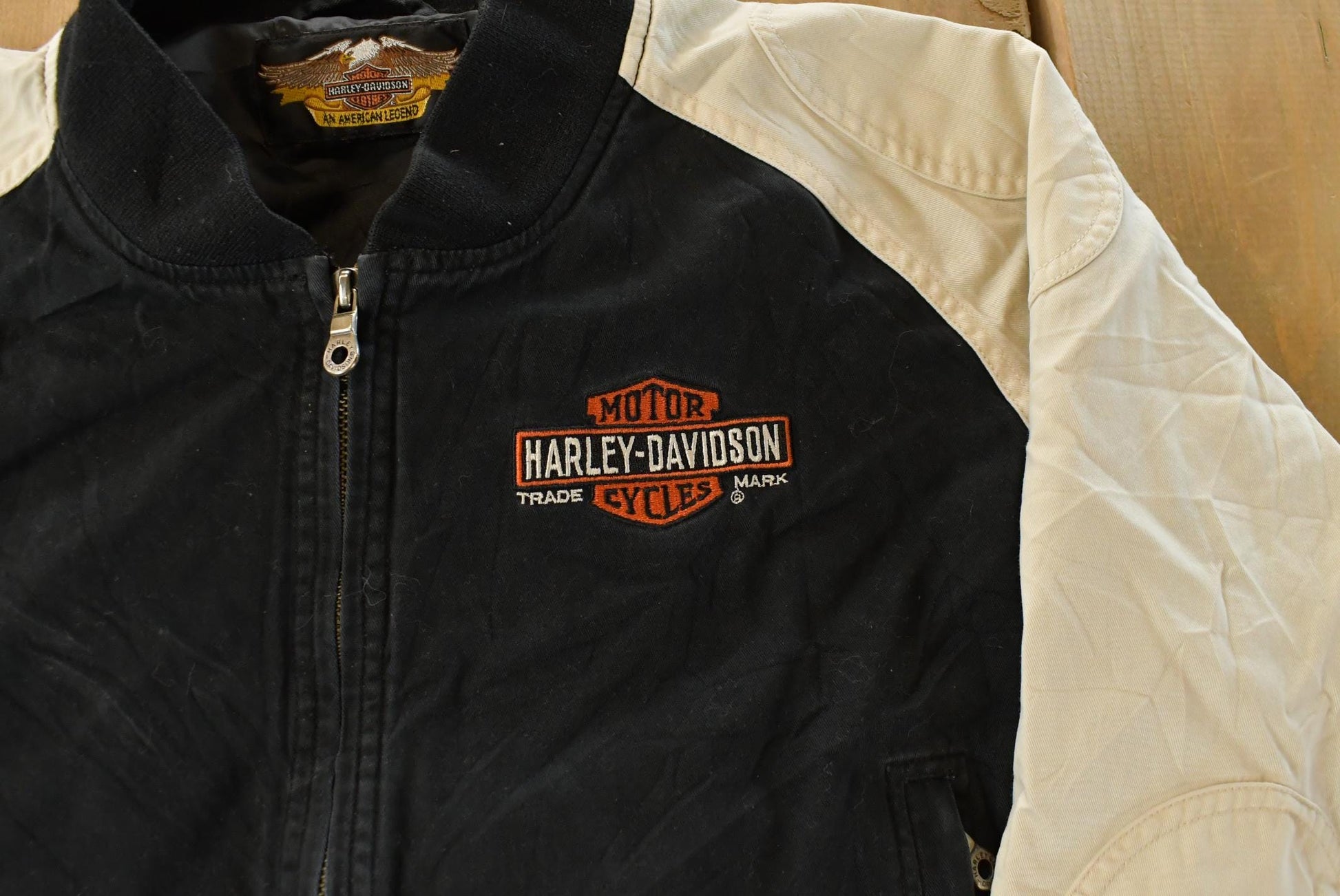 Vintage 1990s Harley Davidson Embroidered Motorcycle Bomber Jacket Men's Short Medium