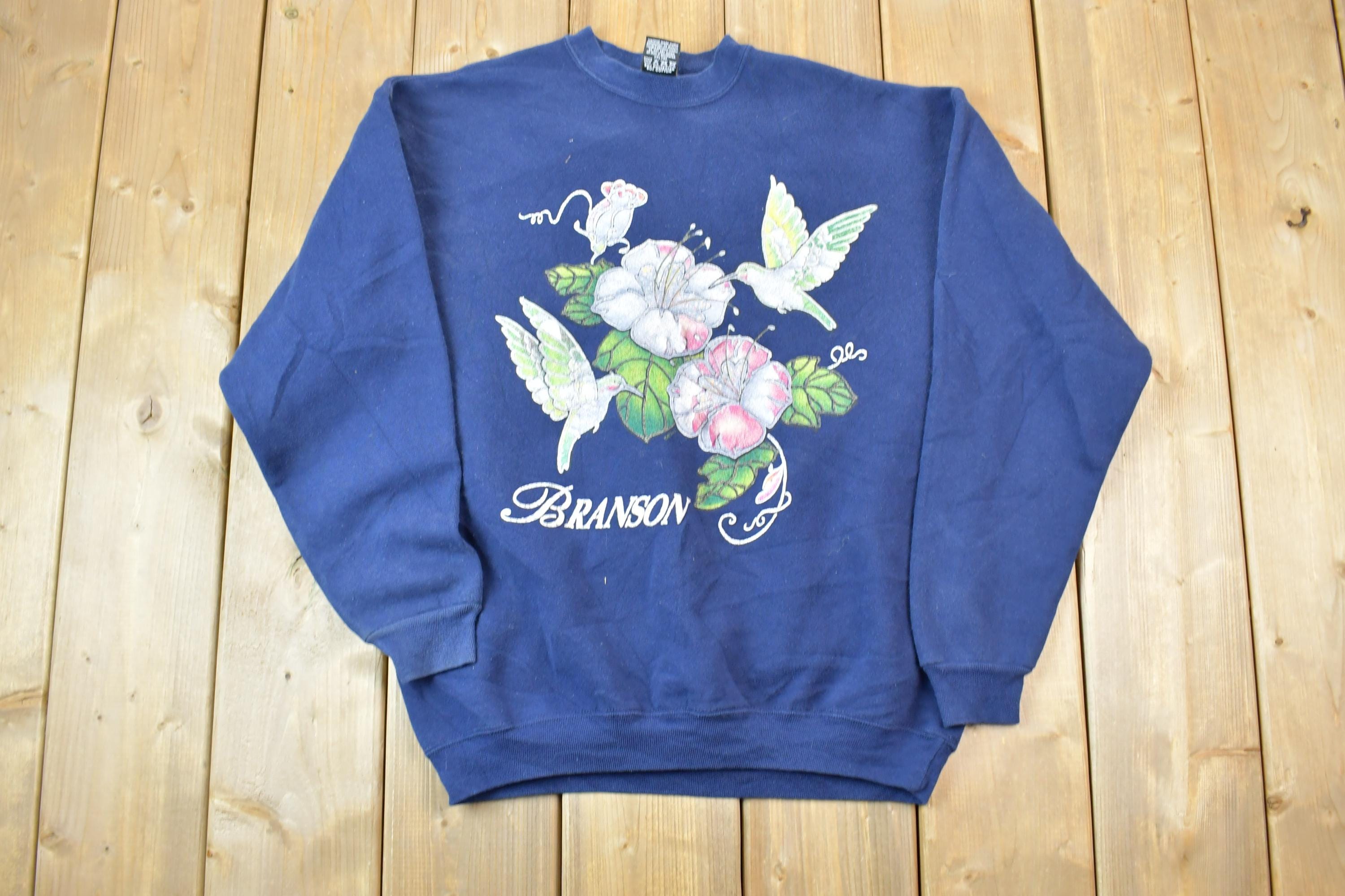 Vintage 1990s Branson Miller Hummingbird Gold Floral Design Crewneck