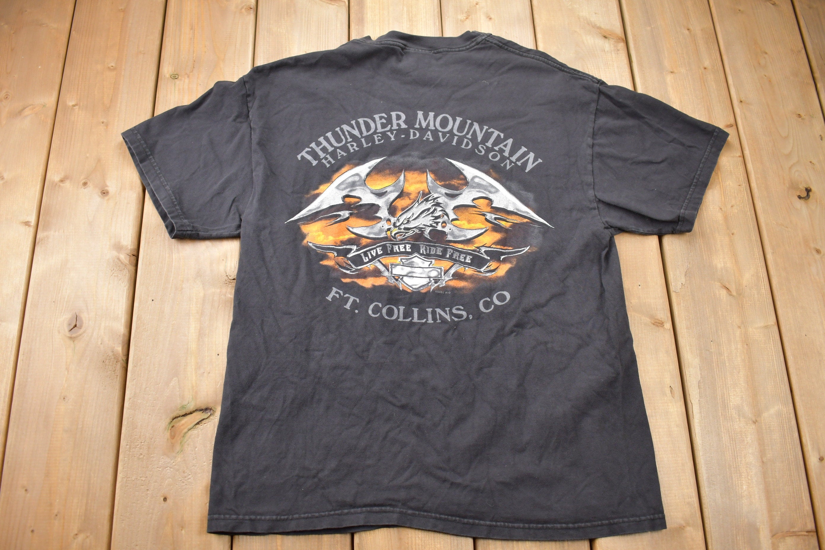Vintage 2002 Harley Davidson Thunder Mountain Ft Collins Colorado T-Shirt