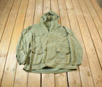 Vintage Military Button Up Lined Hooded Army Jacket Size L