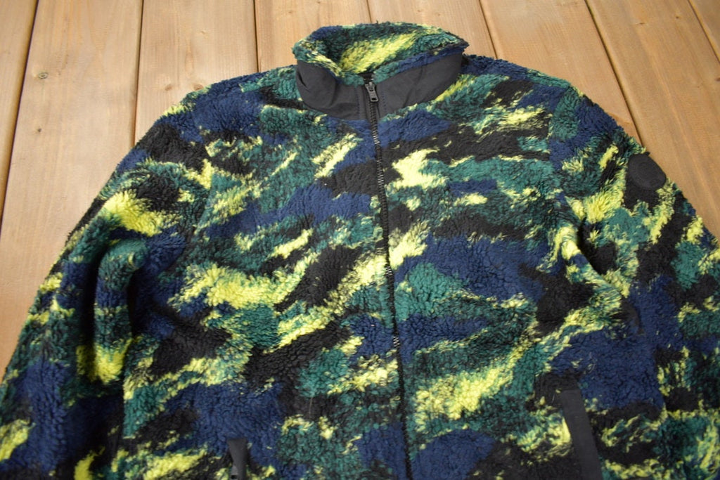Vintage Y2K American Eagle Tiger Camo Fleece Sweater Size S