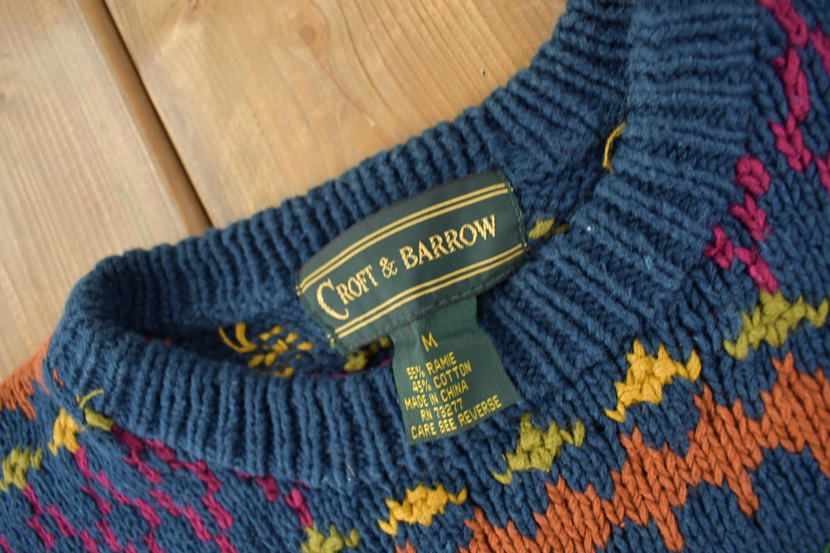 Vintage 1990s Croft & Barrow Patchwork Knit Crewneck Sweater /