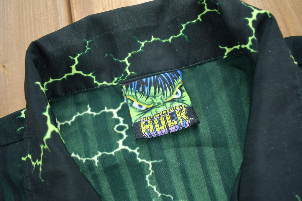 Vintage 2002 The Incredible Hulk All Over Print Button Up T-Shirt Marvel Superhero All Over Print