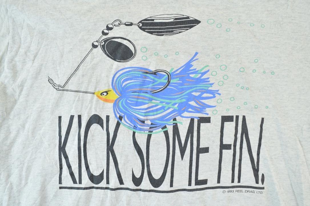 Vintage 1990s Kick Some Fin Fishing Single Stitch T-Shirt