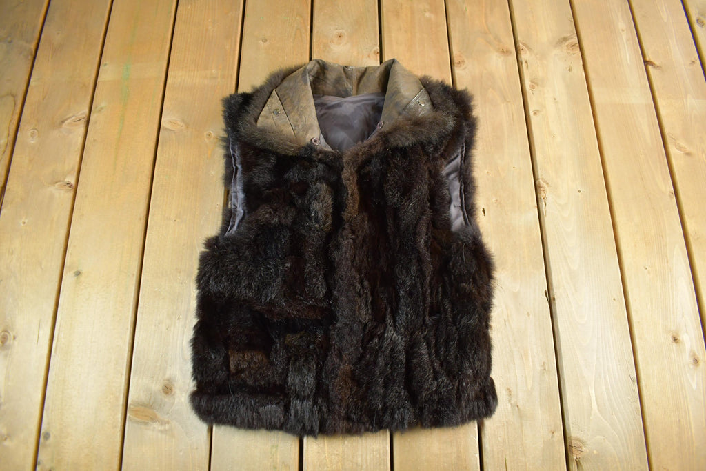 Vintage 1980s Brown Fur Zip Up Vest Jacket Women's Small