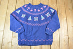 Vintage 1990s Northern Isles Christmas Tree 100% Wool Knitted By Hand Crewneck Sweater