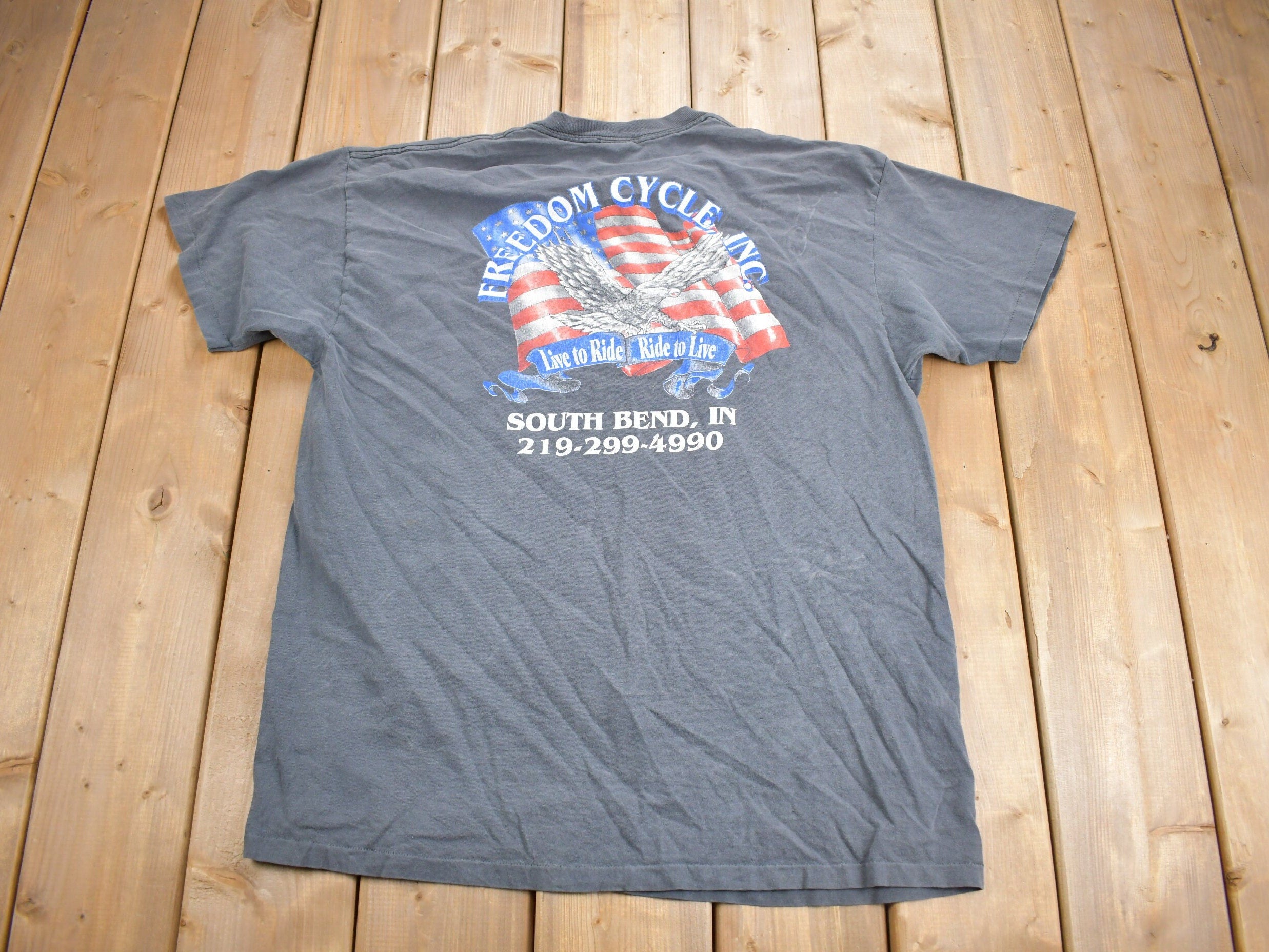 Vintage 1990s American Bald Eagle Graphic Freedom Cycle INC T Shirt