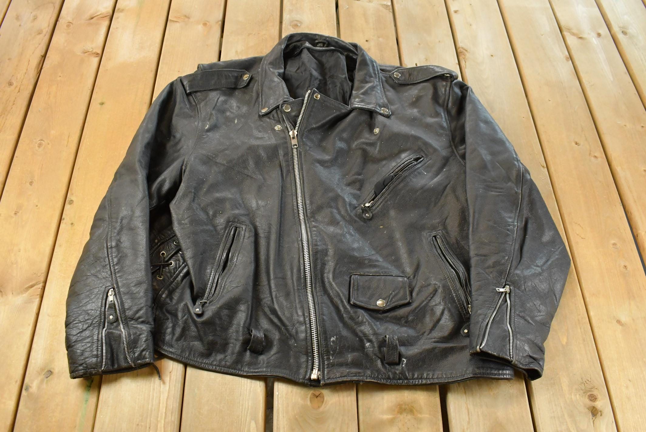 Vintage 1980s Leather Motorcycle Biker Jacket Men's XL