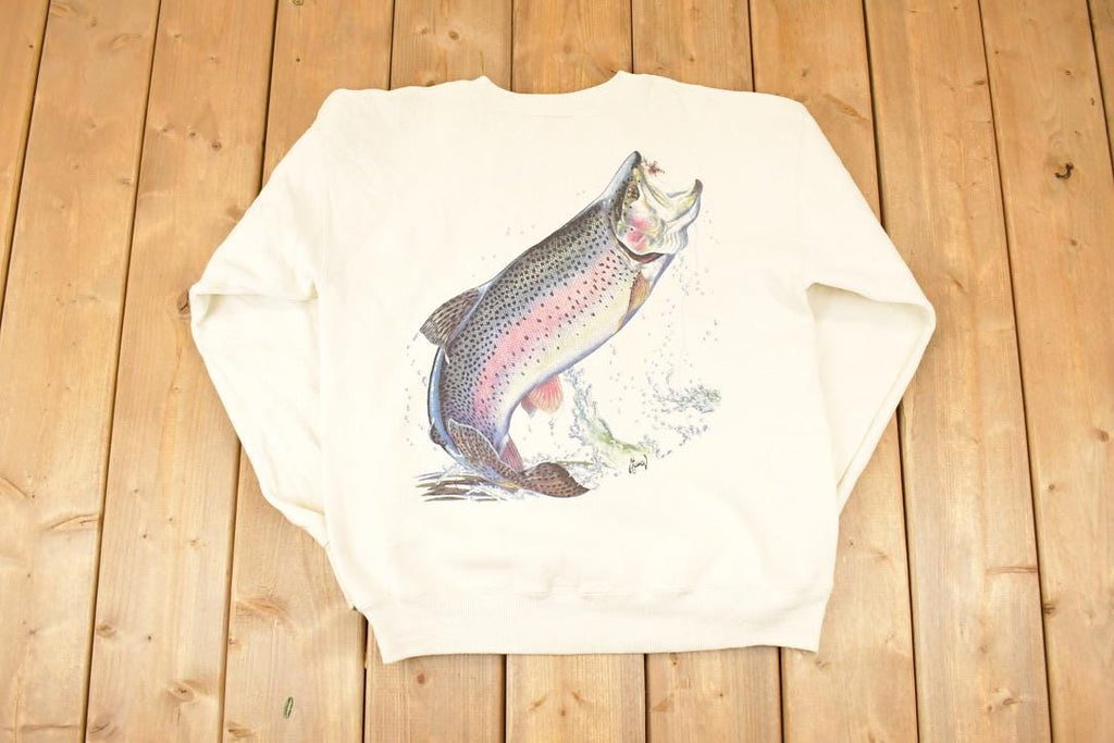 Vintage 1990s TSF Originals Graphic Print FAB Fishing Crewneck Sweatshirt Mens L