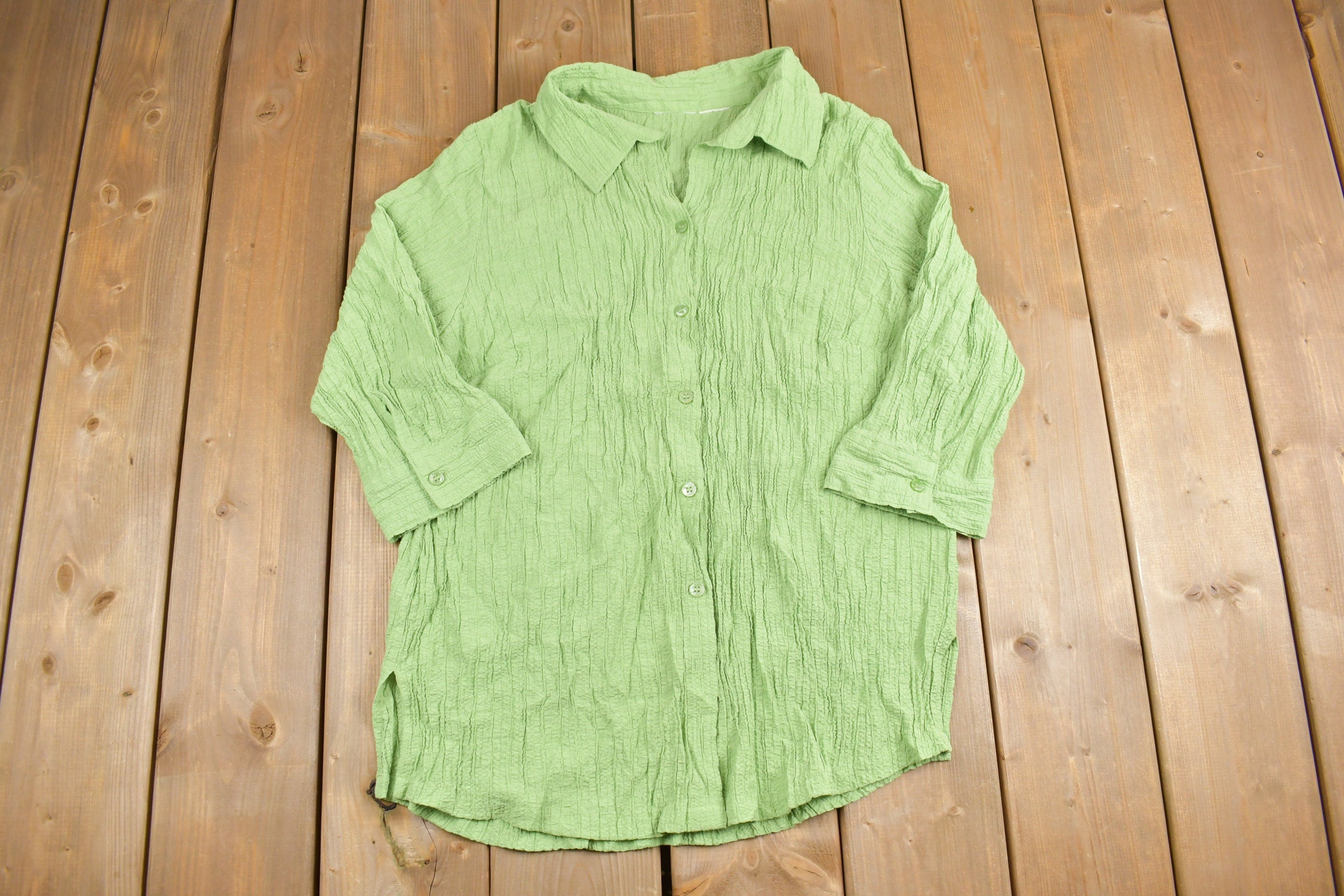 Vintage 1990s Blank Green Button Up Shirt