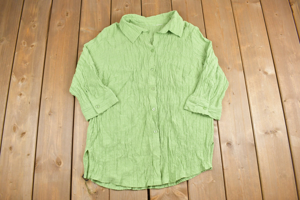 Vintage 1990s Blank Green Button Up Shirt /