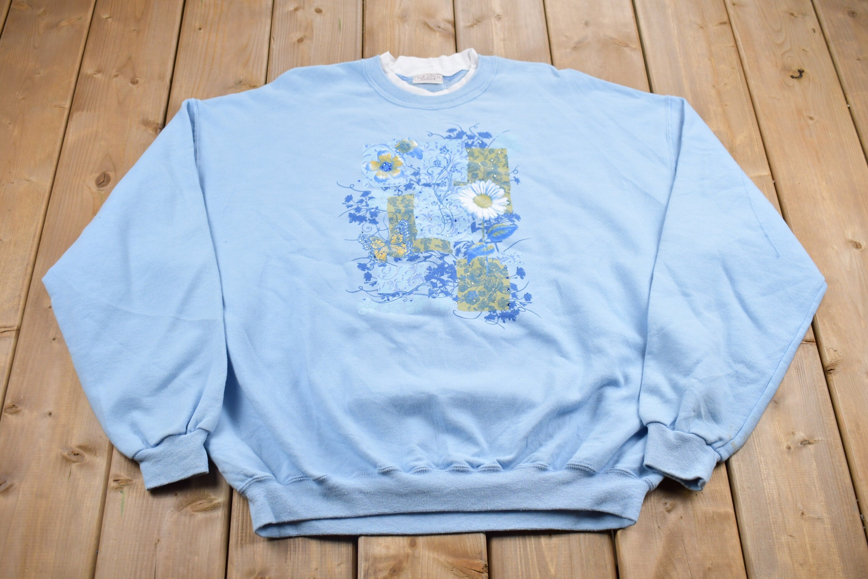 Vintage 1990s Morning Sun Top Stitch Floral Crewneck Sweater