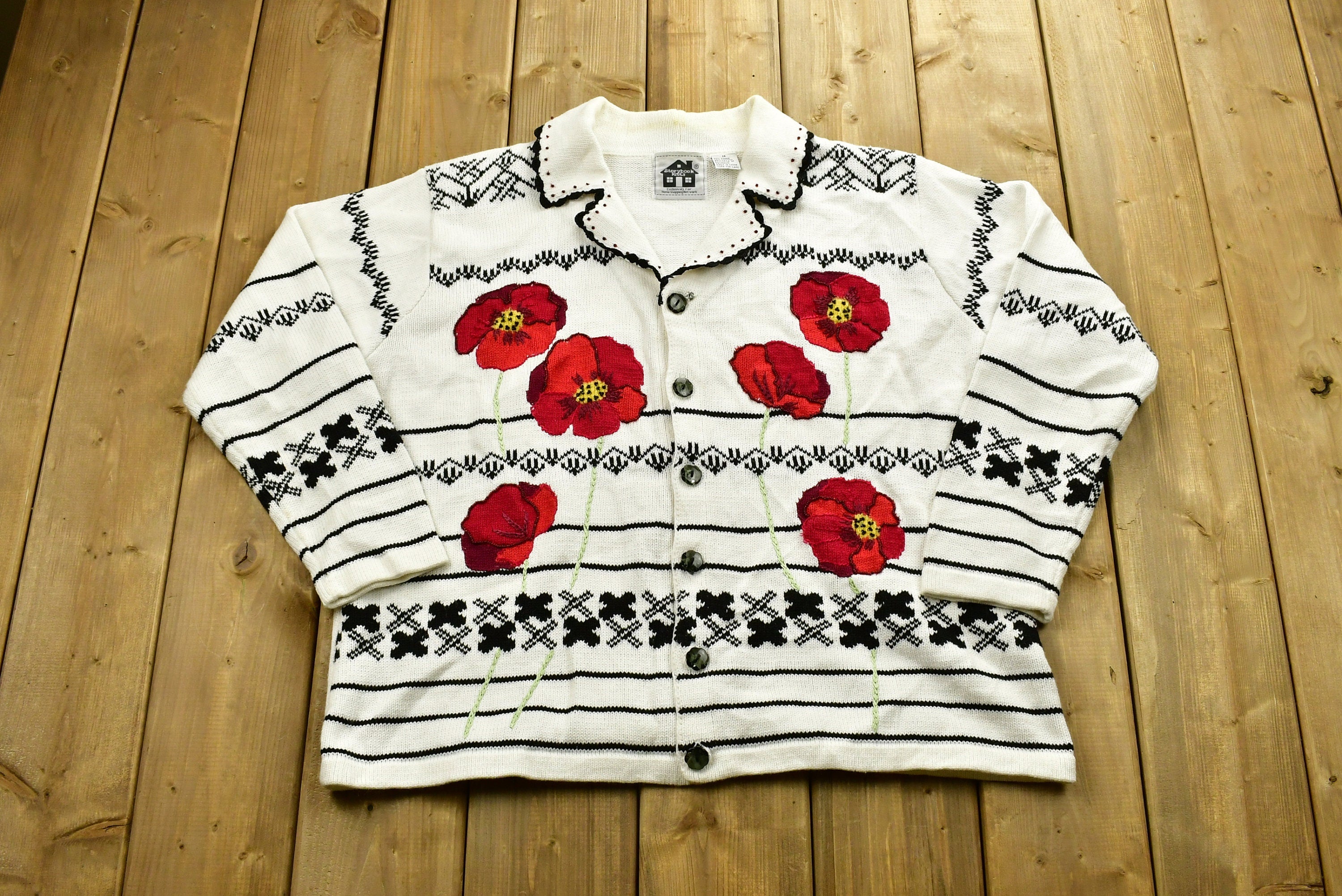 Vintage Floral Embroidered Knitted Sweater