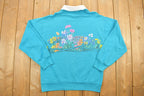Vintage 1990 Wild Flower Print Collared Crewneck Sweatshirt