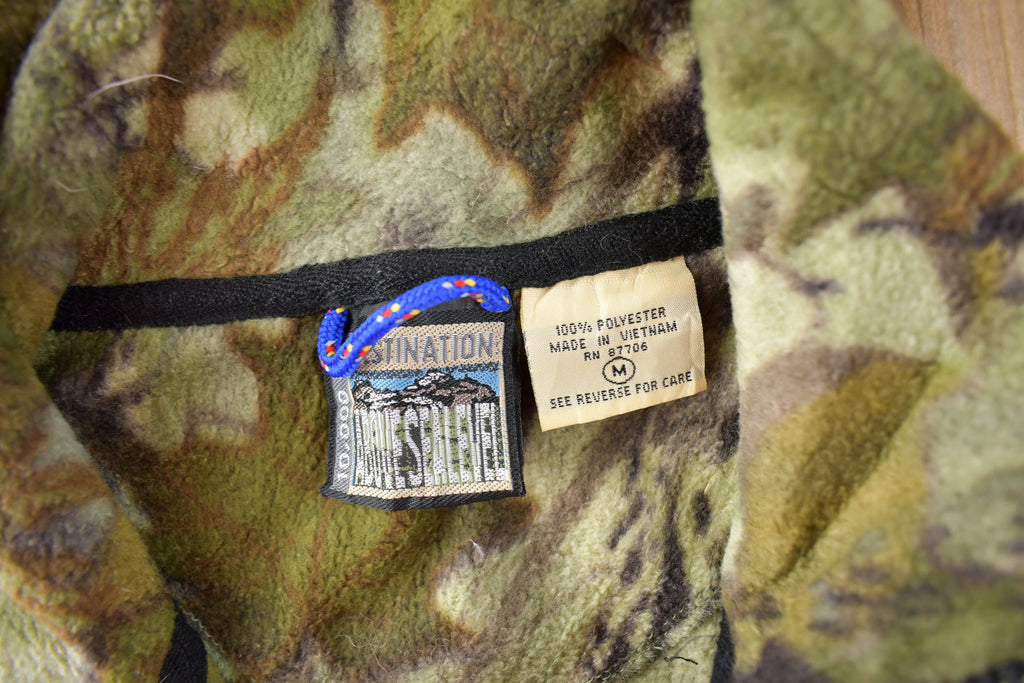 Vintage 1990s Destination Tree Camo Zip Up Fleece Sweater Size M