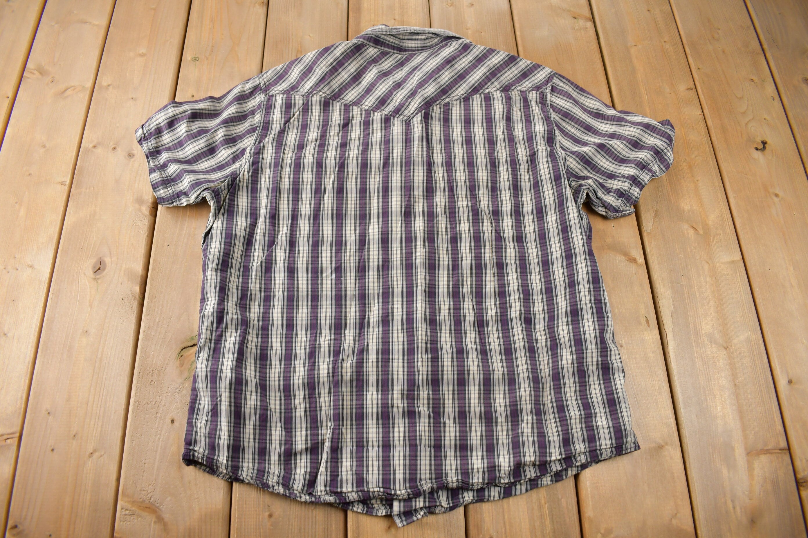 Vintage 1990s Levi's Western Wear Pearl Snap Plaid Short Sleeve Button Up Shirt Size L