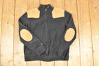Vintage 1990s Lauren Ralph Lauren Cable Knit Suede Patchwork Full Zip Cardigan Sweater Women's L