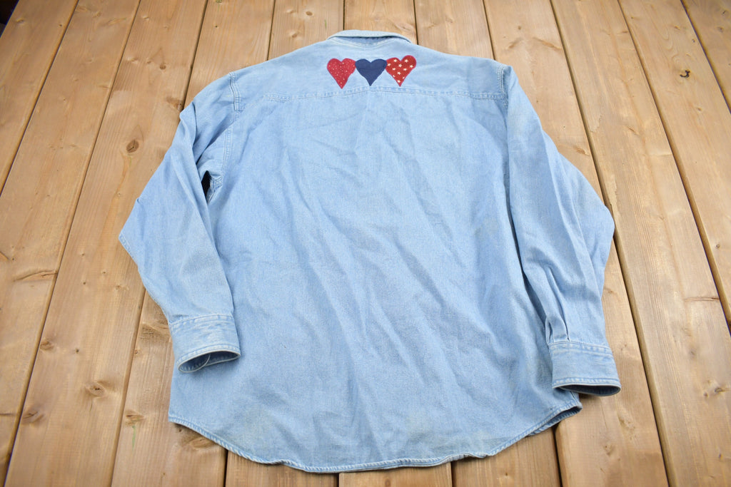 Vintage 1990s Cute Patchwork Denim Button Up Shirt