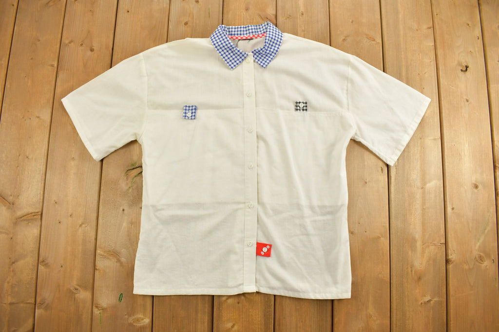 Vintage 1990s Womens Checkered Collar Button Up Shirt