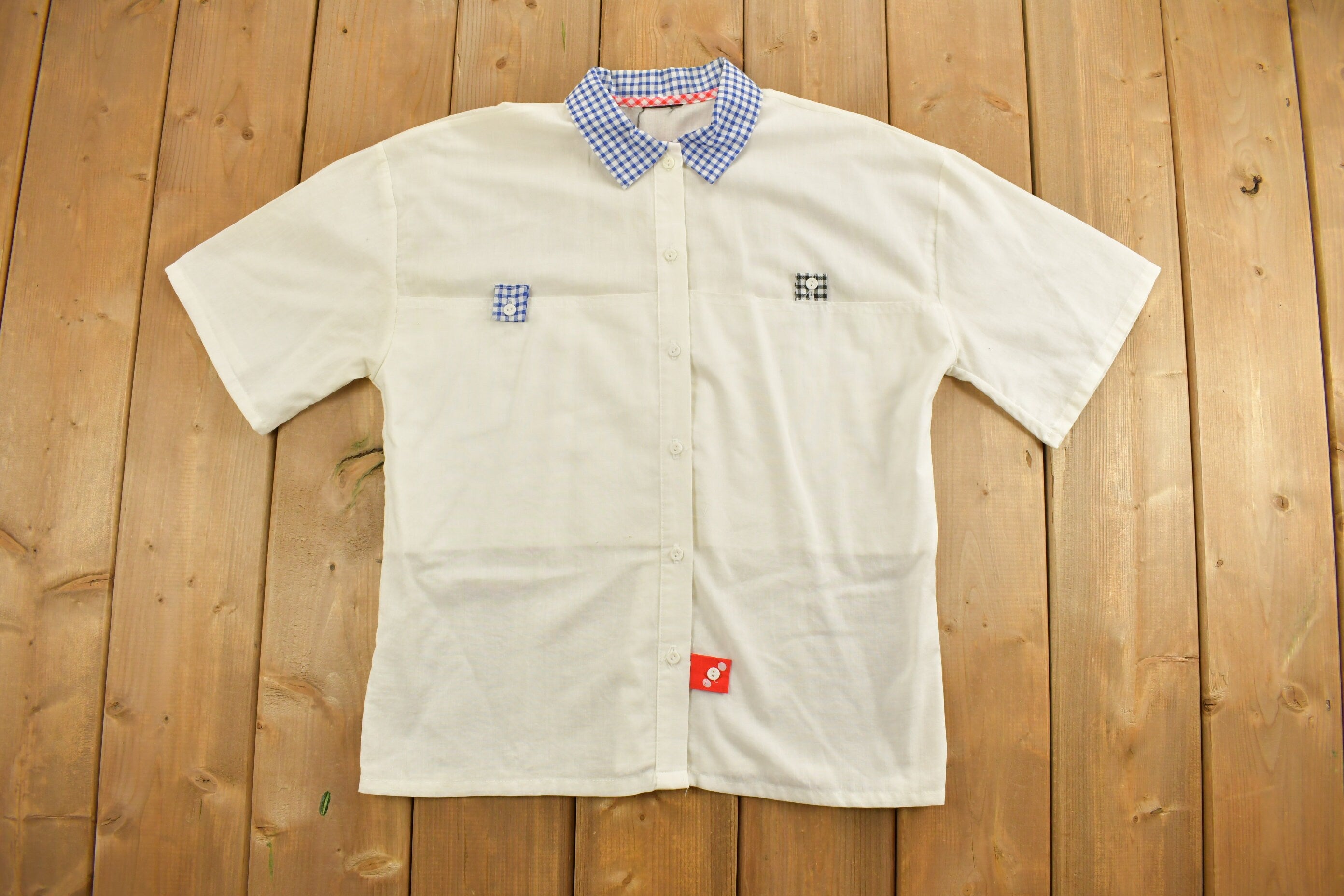 Vintage 1990s Womens Checkered Collar Button Up Shirt
