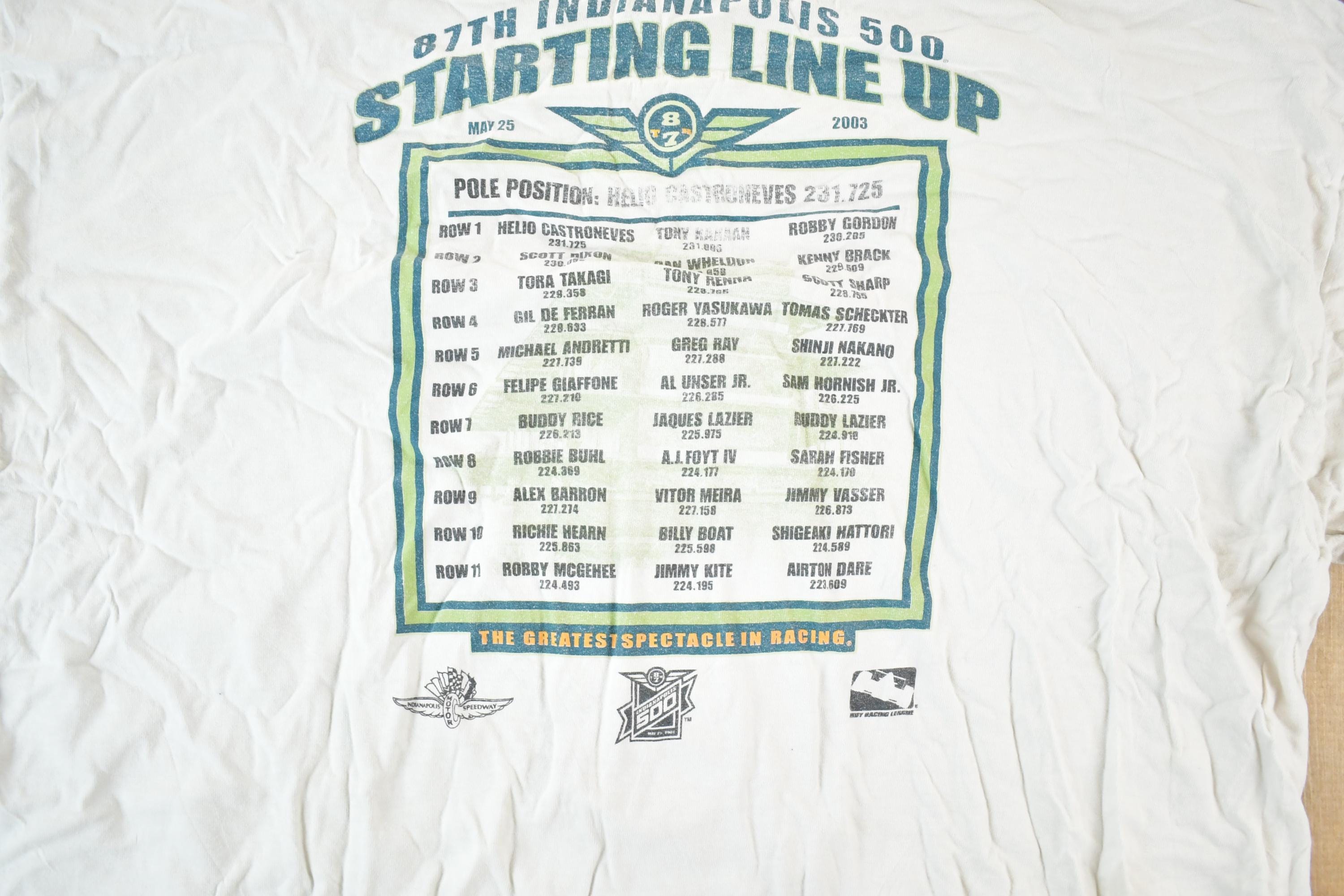 Vintage 2003 Indianapolis 500 Souvenir Racing T-Shirt Men's XL