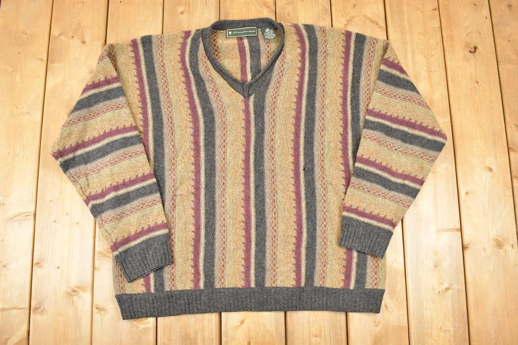 Vintage 1990s JJ Farmer Wool Knit V Neck Sweater Men's XL