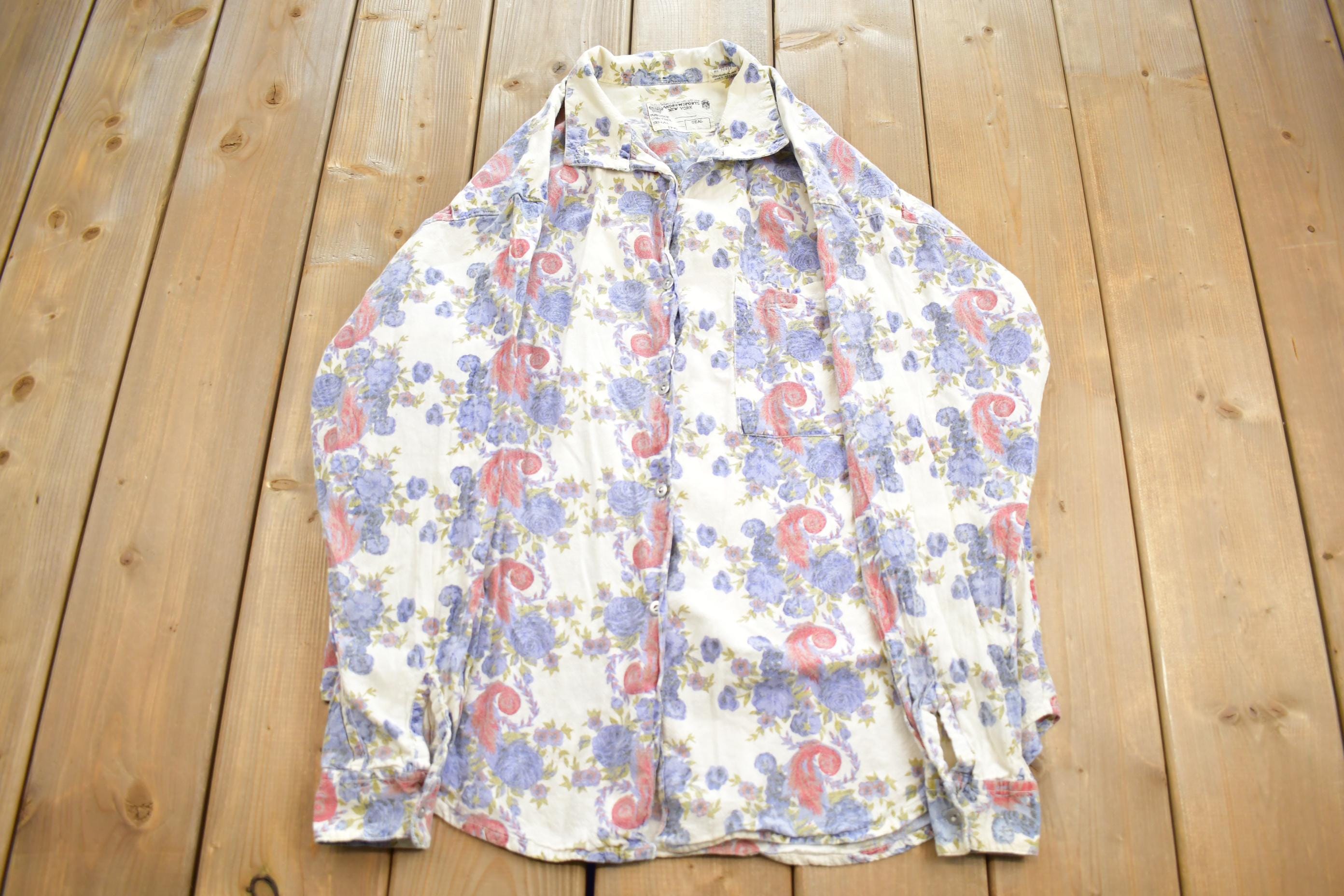 Vintage 1990 Andrew Sports New York Floral Casual Button Up Long Sleeve Shirt