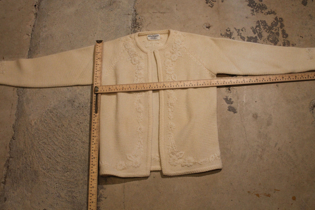 Vintage 1990s 100% Wool Hand Detailed Cable Knit Open Cardigan Sweater