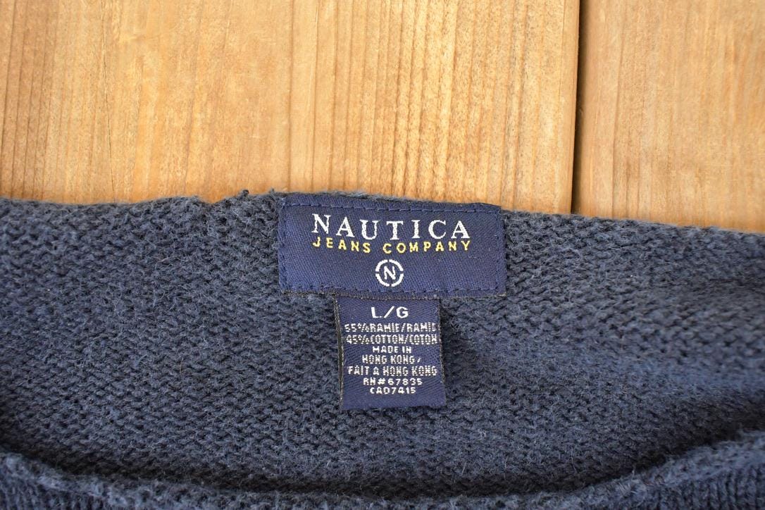 Vintage 1990s Nautica Jeans Company Screen Print Knit Crewneck Sweater Women's L