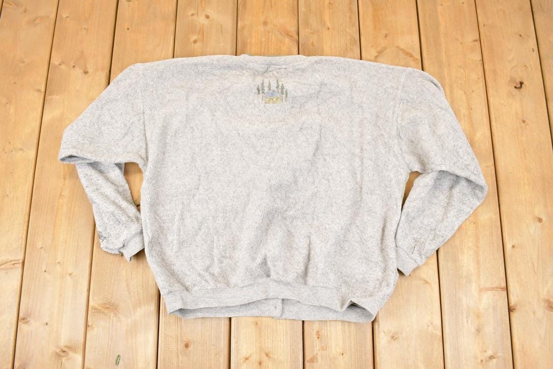 Vintage 1990s Artisans Forest Fleece AOP Double Collar Cardigan Sweatshirt Women's L