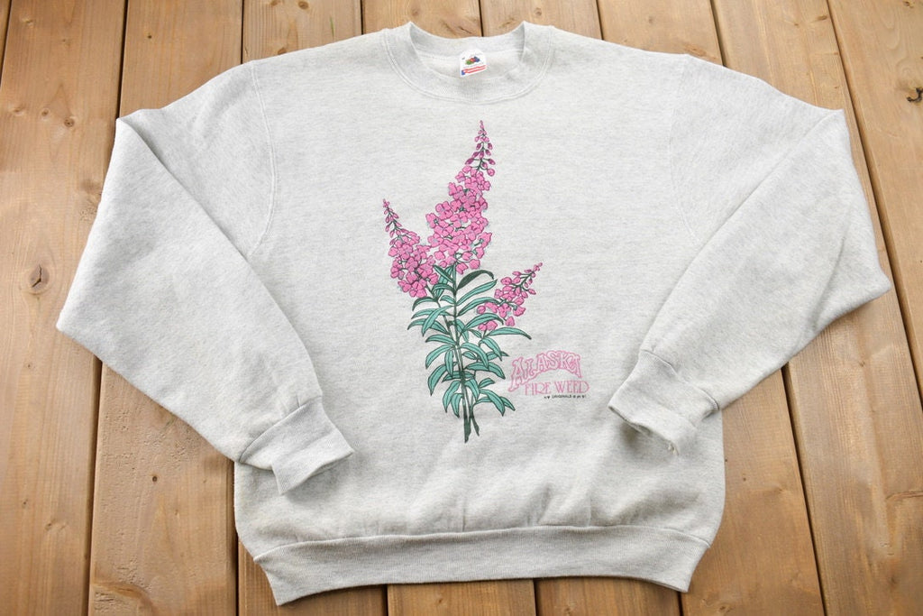 Vintage 1991 Alaska Fire Weed Flower Graphic Crewneck Sweater