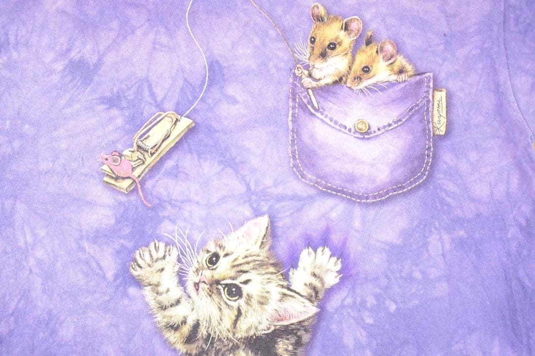 Vintage 1990s Cute Pocket Mouse Souvenir Cat T-Shirt Women's L