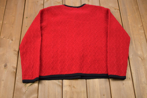 Vintage 1990s Karen Scott Wool Knitted Sweater / Vintage 90s Cardigan / Pattern Sweater / Outdoor / Hand Knit / 90s Cardigan
