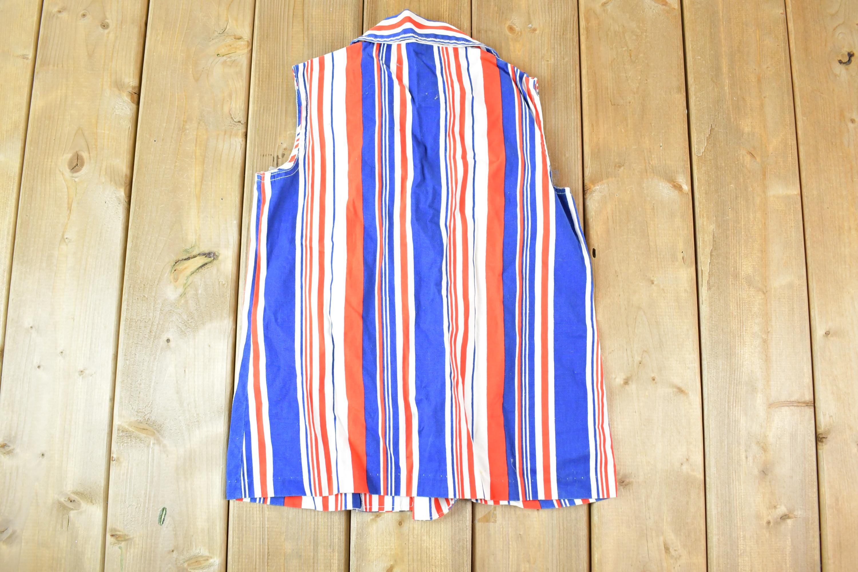 Vintage 1960s Striped Button Up Sleeveless Shirt Women's XS