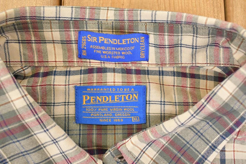 Vintage 1990s Pendleton Plaid Wool Button Up Shirt Men's XL / Funky Crazy Pattern / Preppy Style / Boxy Fit
