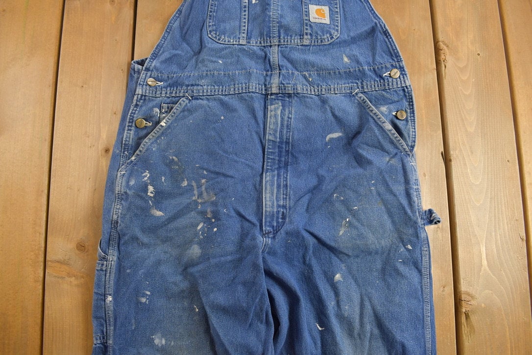 Vintage 1990s Carhartt Distressed Denim Overalls Size 38 x 31