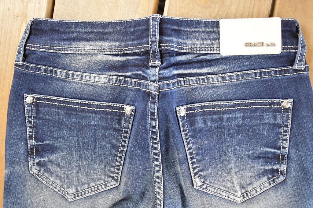 Vintage Deadstock Y2K Grace In LA Lace Hem Bootcut Low Rise Jeans Women's Size 26 x 32