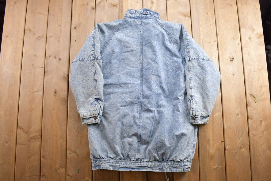 Vintage 1990s East West Denim Jean Jacket  leather Accents  Vintage Denim  Streetwear  Vintage Fall Outerwear  Fall Jacket  90s denim