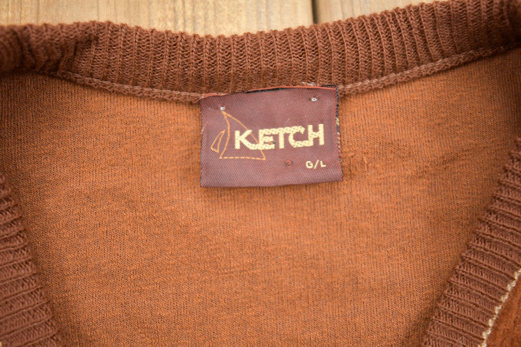Vintage 1980s Ketch Velour V Neck Sweater