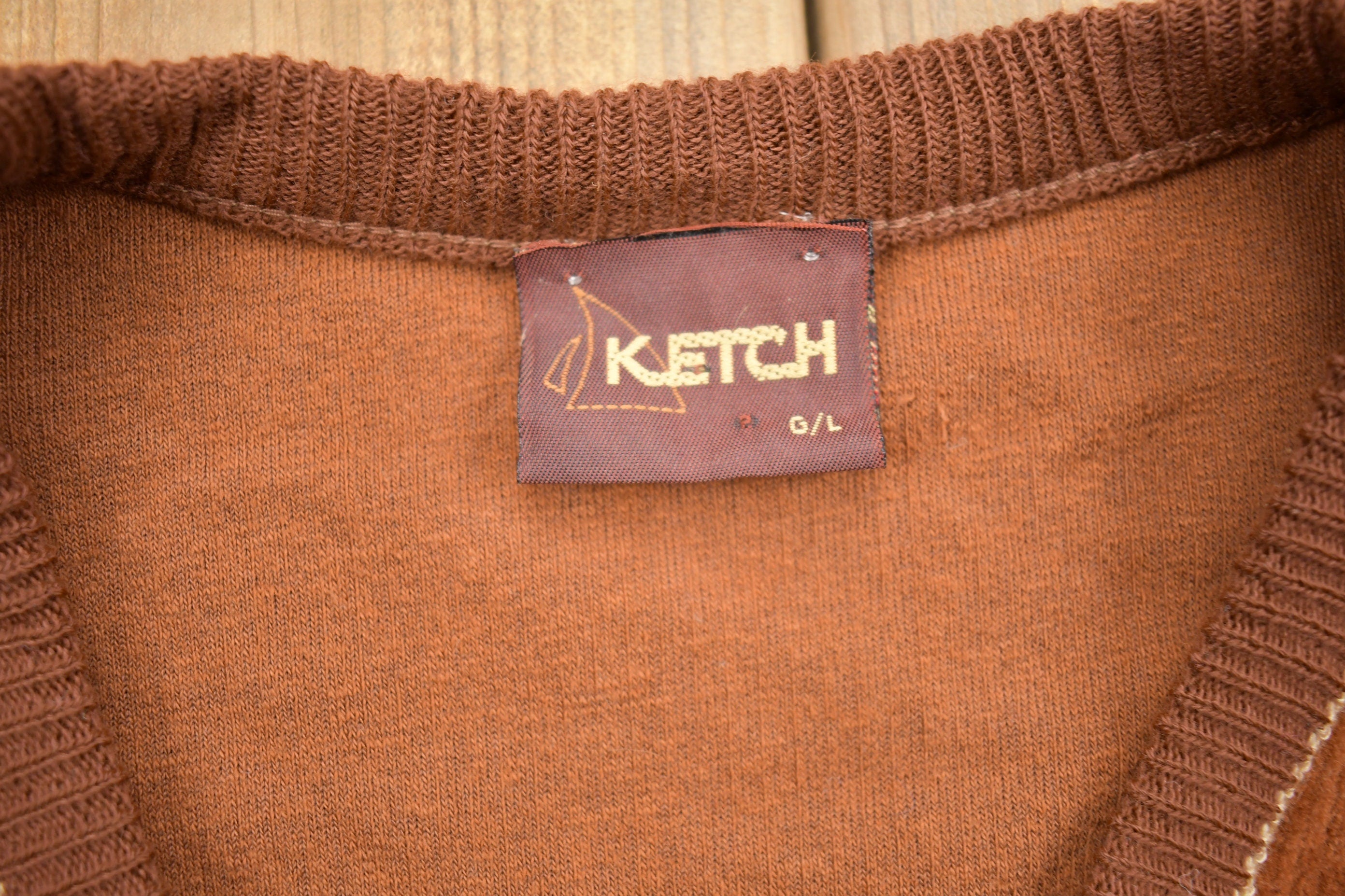Vintage 1980s Ketch Velour V Neck Sweater