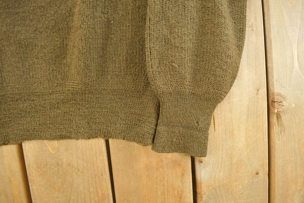 Vintage 1980s Military Wool Olive Henley Knit Sweater Men's Medium