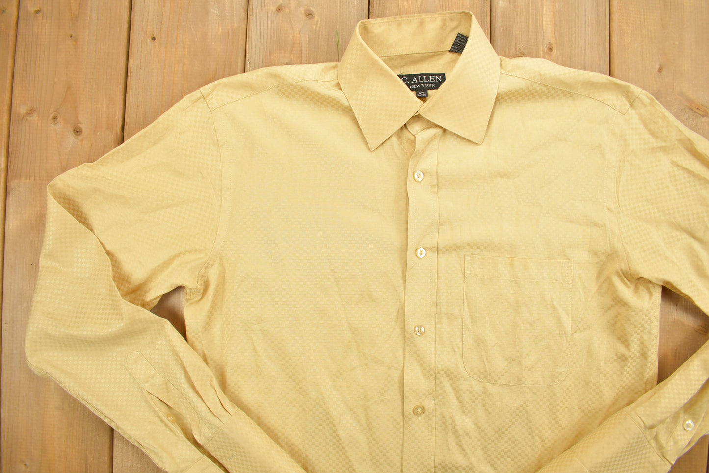 Vintage 1980s C. Allen Checkered Yellow Button Up Shirt / 80s Button Up / Vintage Dress Shirt / Basic Button Up / 80s / Retro